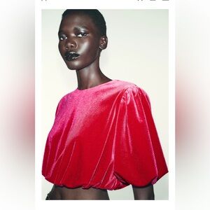 Zara Pink Velvet Balloon Women's Crop Top NWT SZ SMALL